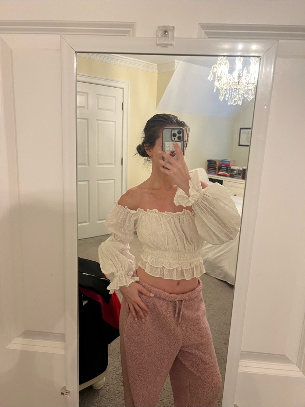 Princess Polly Cream Off-Shoulder Ruffle Peasant Blouse